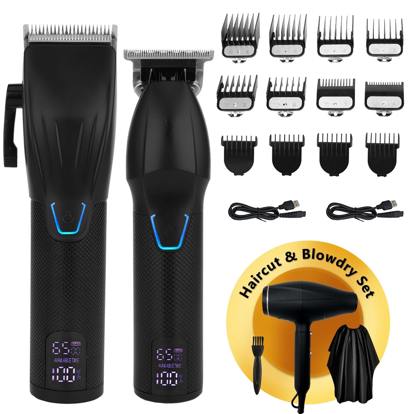 AMULISS Professional Hair Clippers and Zero Gapped Trimmer Kit for Men, Cordless Barber Clipper, Beard Trimmer Haircut Clippers Grooming Set,with Hair Dryer