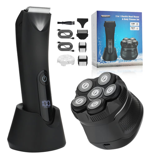 AMULISS Body Hair Trimmer & Head Shavers for Bald Men, Ball Pubic Hair Trimmer, Head Electric Shavers Razor Kit, Ball Body Groomer for Bikini/Groin/Grooming