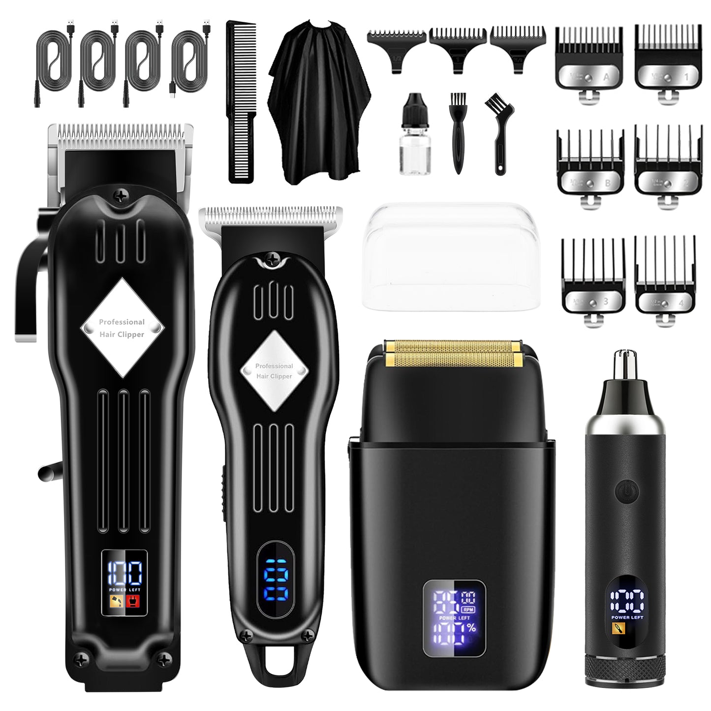 AMULISS Professional Hair Clippers and Trimmer Set for Men, Beard Trimmer & Foil Shaver & Nose Trimmer Kit, Cordless Mens Clippers and Grooming Kit for Hair Cutting, Beard Styling, Home, Barber