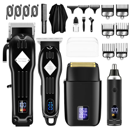 AMULISS Professional Hair Clippers and Trimmer Set for Men, Beard Trimmer & Foil Shaver & Nose Trimmer Kit, Cordless Mens Clippers and Grooming Kit for Hair Cutting, Beard Styling, Home, Barber