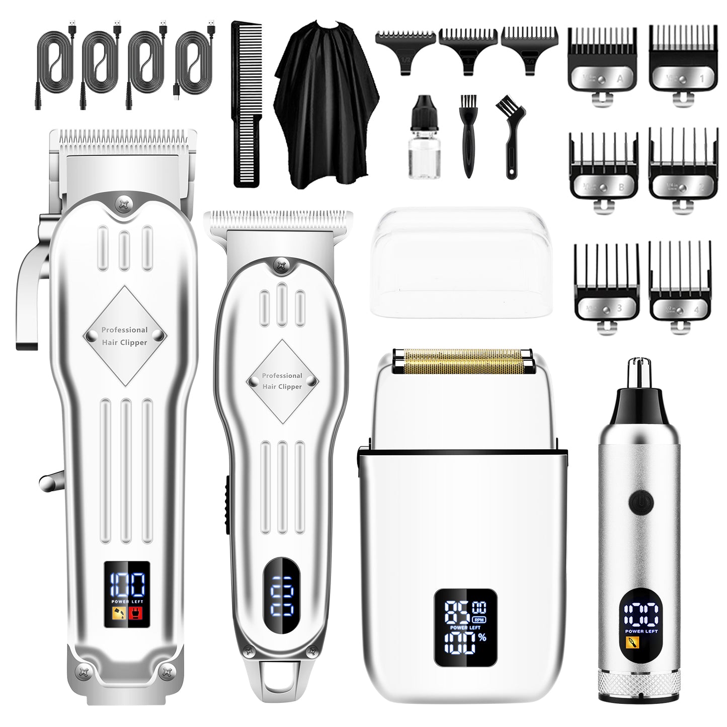 AMULISS Professional Hair Clippers and Trimmer Set for Men, Beard Trimmer & Foil Shaver & Nose Trimmer Kit, Cordless Mens Clippers and Grooming Kit for Hair Cutting, Beard Styling, Home, Barber