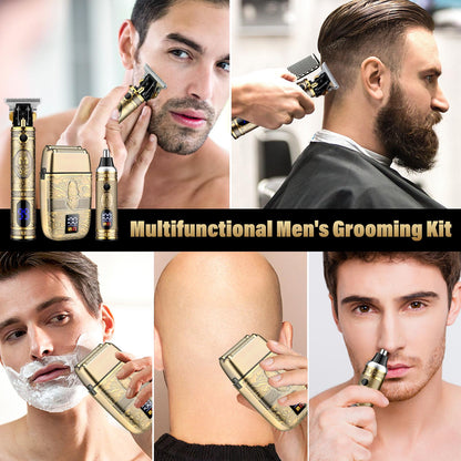 AMULISS Professional Hair Trimmer Cordless T-Blade Beard Trimmer with USB Rechargeable Clipper Clear Bronze Design for Men's Shaver Set