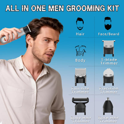 Electric 5-in-1 Body Hair Trimmer - Groin Trimmer for Men -Beard Trimmer for Men - Wet/Dry Shaver Groomer, Waterproof with LED Light, Gifts for Husband Father