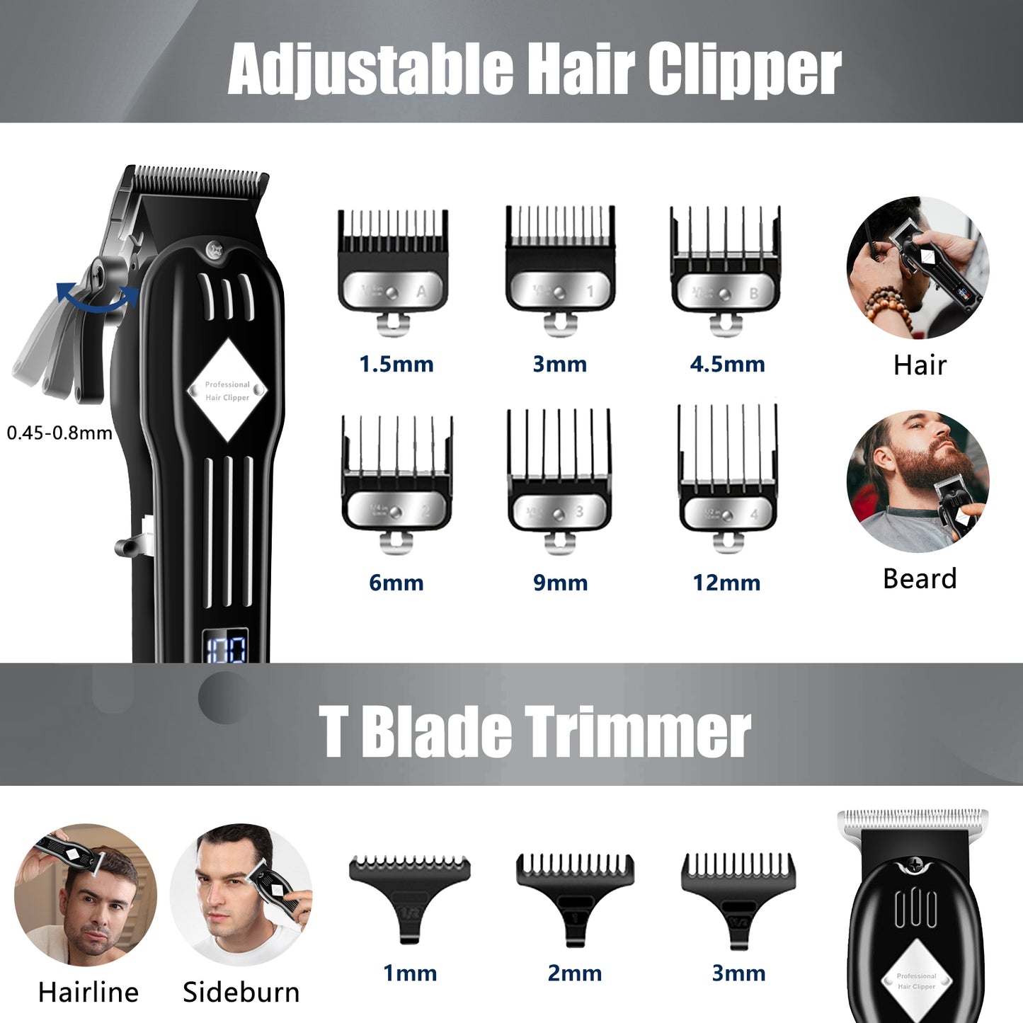 AMULISS Professional Hair Clippers and Trimmer Set for Men, Beard Trimmer & Foil Shaver & Nose Trimmer Kit, Cordless Mens Clippers and Grooming Kit for Hair Cutting, Beard Styling, Home, Barber