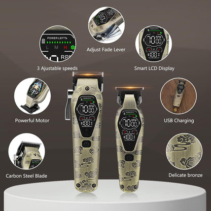 Hair Clippers for Men Professional, T-Blade Hair Trimmer for Men, Electric Shaver Razor, Beard Trimmer, 3 in 1 Cordless Barber Clippers and Trimmers Set, Haircutting Kit LCD Display (Bronze)