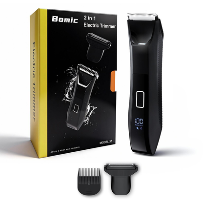 2-in-1 Manscape Professional Body Trimmer for Men, Groin, Pubic & Ball Hair Shaver No-Nick, Nose Hair Trimmer, Body Groomer for Smooth Shaving, Lightweight with Travel Lock, LED Display, IPX7 Waterproof