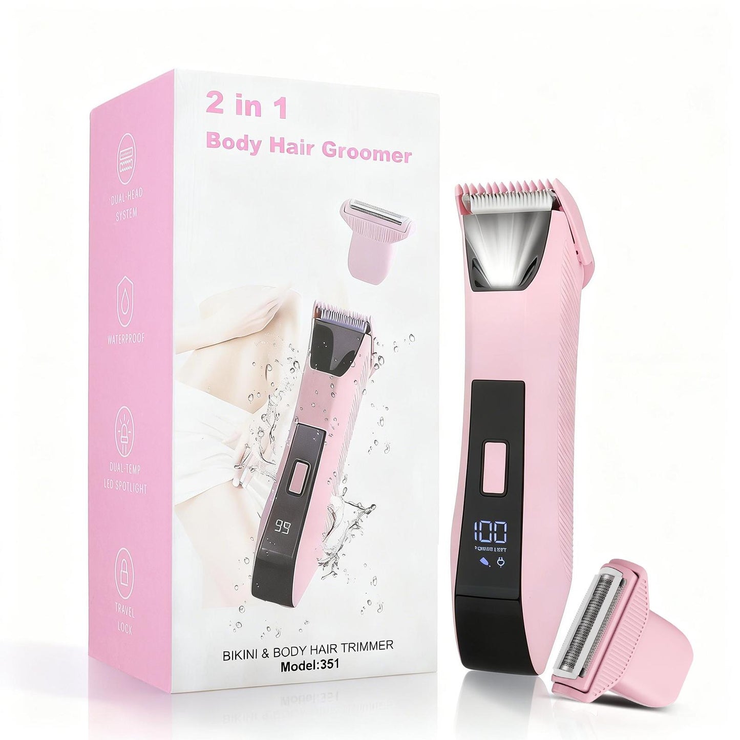 2-in-1 Manscape Professional Body Trimmer for Men, Groin, Pubic & Ball Hair Shaver No-Nick, Nose Hair Trimmer, Body Groomer for Smooth Shaving, Lightweight with Travel Lock, LED Display, IPX7 Waterproof