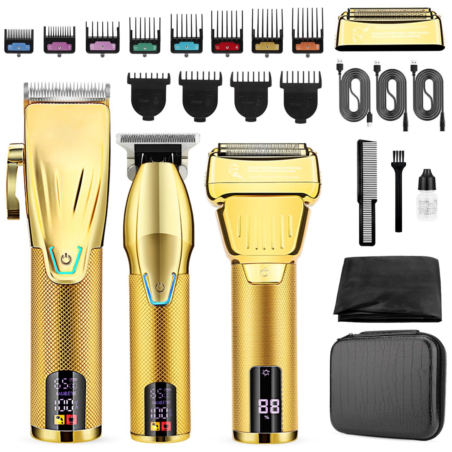 Professional Hair Clippers & Trimmer & Foil Shaver Kit Cordless Mens Beard Trimmer Set for Hair Cutting Family Barber with 8 Guides and Case