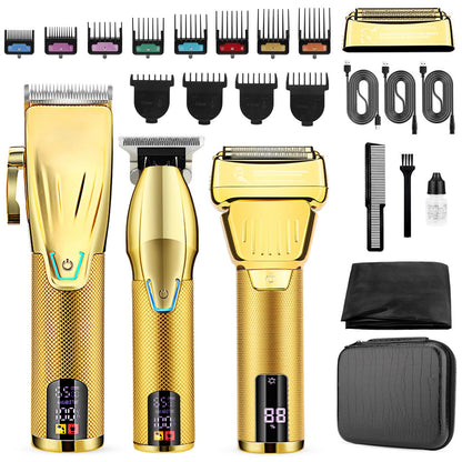 Professional Hair Clippers & Trimmer & Foil Shaver Kit Cordless Mens Beard Trimmer Set for Hair Cutting Family Barber with 8 Guides and Case