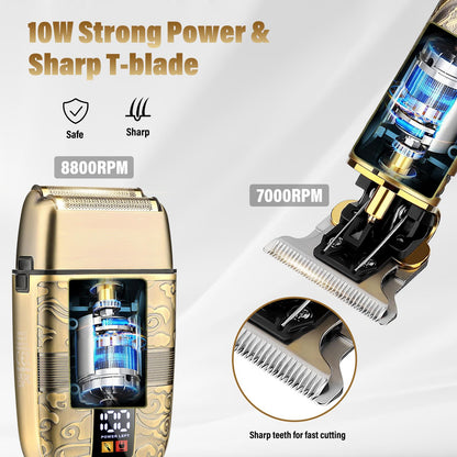 AMULISS Professional Hair Trimmer Cordless T-Blade Beard Trimmer with USB Rechargeable Clipper Clear Bronze Design for Men's Shaver Set