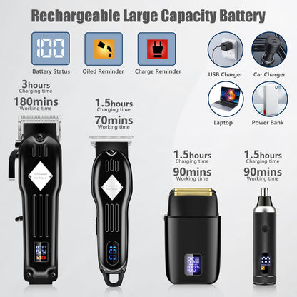 AMULISS Professional Hair Clippers and Trimmer Set for Men, Beard Trimmer & Foil Shaver & Nose Trimmer Kit, Cordless Mens Clippers and Grooming Kit for Hair Cutting, Beard Styling, Home, Barber