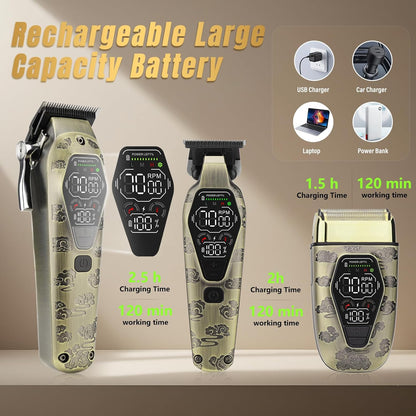 Hair Clippers for Men Professional, T-Blade Hair Trimmer for Men, Electric Shaver Razor, Beard Trimmer, 3 in 1 Cordless Barber Clippers and Trimmers Set, Haircutting Kit LCD Display (Bronze)