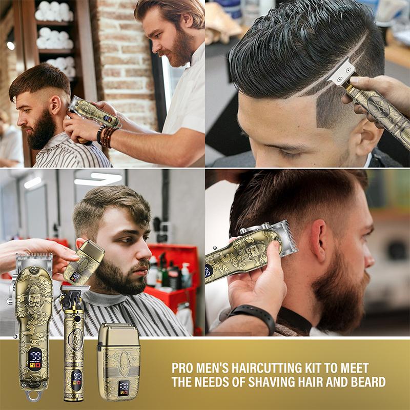 Professional Hair Clippers for Men Cordless， Mens Clippers and Grooming Set，Electric Shavers, Clippers and T-Blade Trimmers Set，Hair Cutting Kit LCD Display