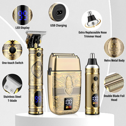 AMULISS Professional Hair Trimmer Cordless T-Blade Beard Trimmer with USB Rechargeable Clipper Clear Bronze Design for Men's Shaver Set