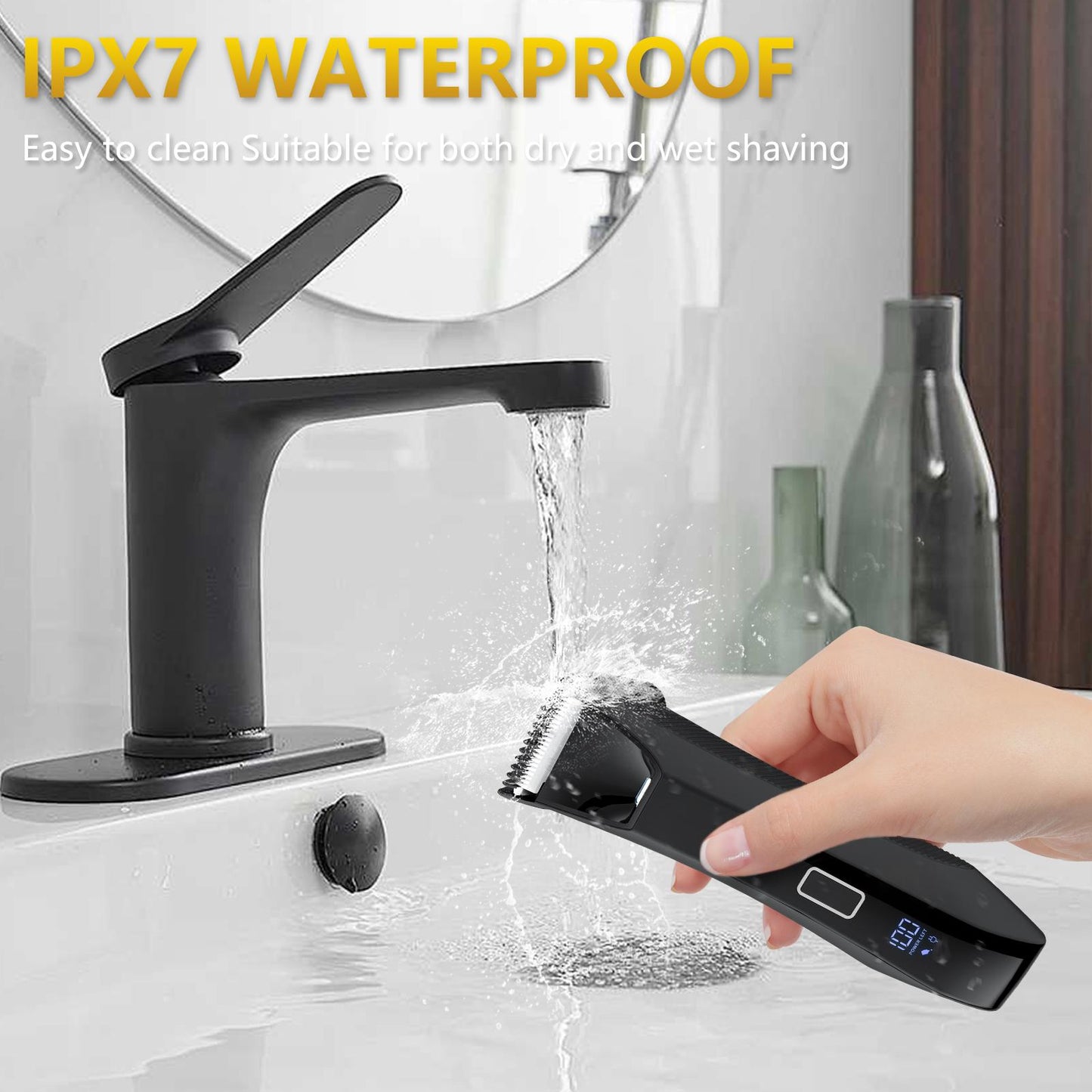 2-in-1 Manscape Professional Body Trimmer for Men, Groin, Pubic & Ball Hair Shaver No-Nick, Nose Hair Trimmer, Body Groomer for Smooth Shaving, Lightweight with Travel Lock, LED Display, IPX7 Waterproof