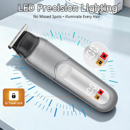 Electric 5-in-1 Body Hair Trimmer - Groin Trimmer for Men -Beard Trimmer for Men - Wet/Dry Shaver Groomer, Waterproof with LED Light, Gifts for Husband Father