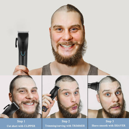 Professional Hair Clippers & Trimmer & Foil Shaver Kit Cordless Mens Beard Trimmer Set for Hair Cutting Family Barber with 8 Guides and Case