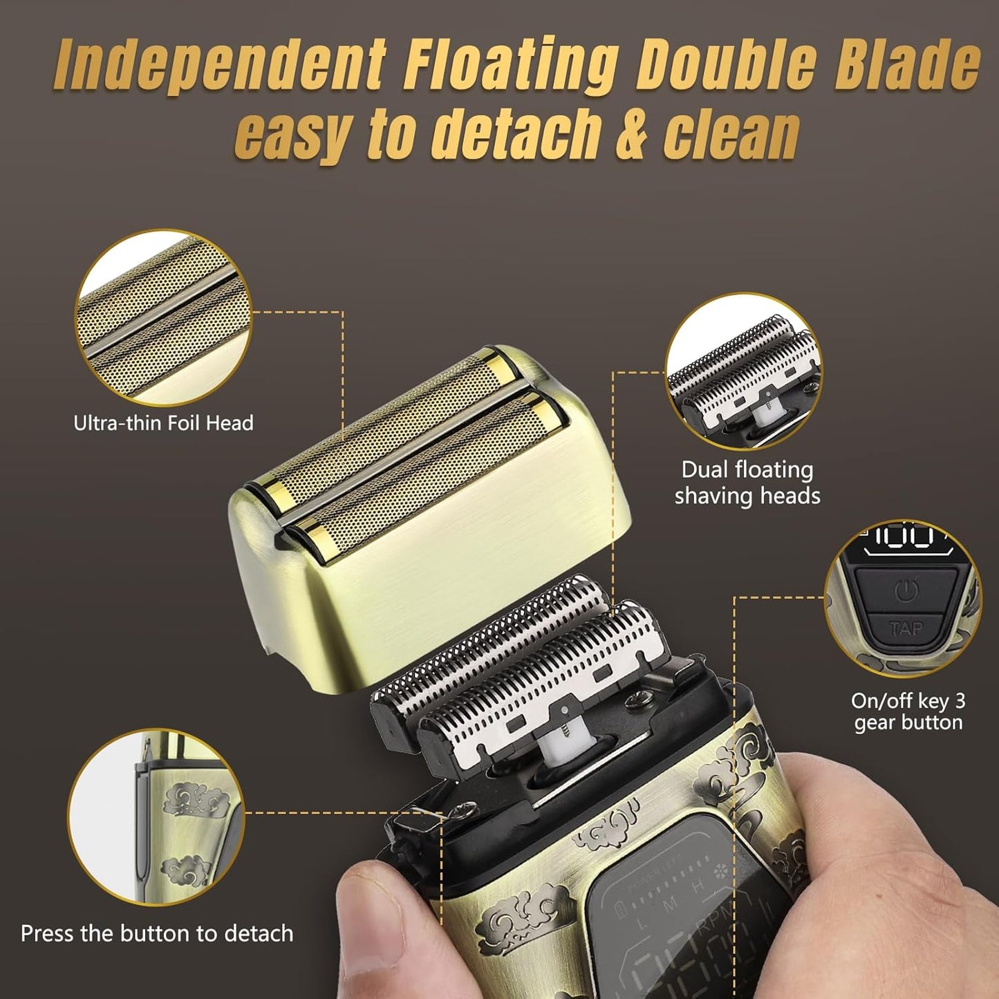 Hair Clippers for Men Professional, T-Blade Hair Trimmer for Men, Electric Shaver Razor, Beard Trimmer, 3 in 1 Cordless Barber Clippers and Trimmers Set, Haircutting Kit LCD Display (Bronze)