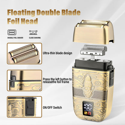 AMULISS Professional Hair Trimmer Cordless T-Blade Beard Trimmer with USB Rechargeable Clipper Clear Bronze Design for Men's Shaver Set