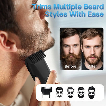 AMULISS Beard Trimmer for Men, 20 Length Adjustable, Cordless Waterproof Clippers, Stainless Steel T-Blade for Precision Facial Hair Trimming with 2 Guide Combs, Travel Lock, LED Display