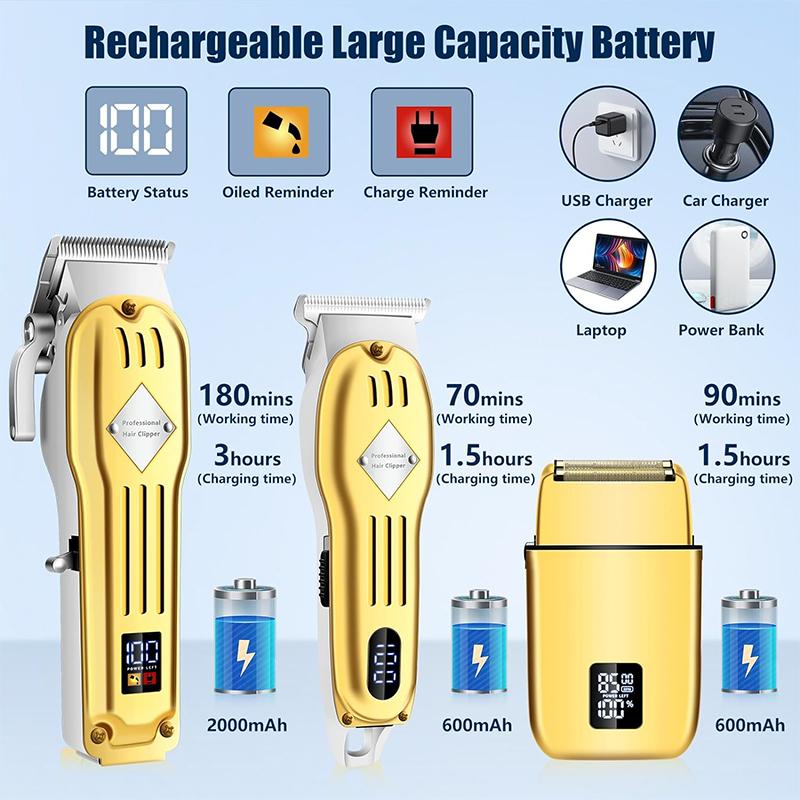 AMULISS Hair Clippers Professional Cordless for Men, Electric Foil Shavers Razor & Beard Hair Trimmer Kit, Rechargeable Hair Cut Machines Fade Clippers Set, 3 in1 Beard Trimming Kit for Home, Barber