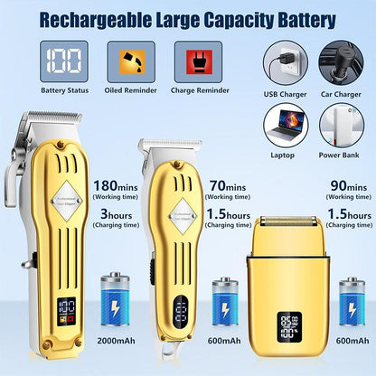 AMULISS Hair Clippers Professional Cordless for Men, Electric Foil Shavers Razor & Beard Hair Trimmer Kit, Rechargeable Hair Cut Machines Fade Clippers Set, 3 in1 Beard Trimming Kit for Home, Barber