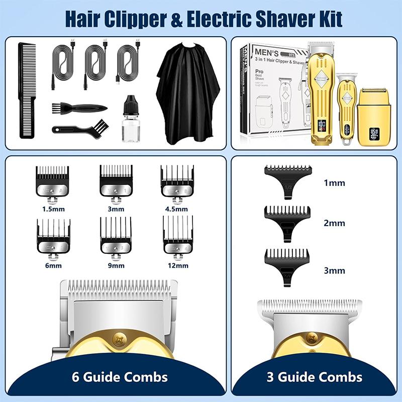 AMULISS Hair Clippers Professional Cordless for Men, Electric Foil Shavers Razor & Beard Hair Trimmer Kit, Rechargeable Hair Cut Machines Fade Clippers Set, 3 in1 Beard Trimming Kit for Home, Barber