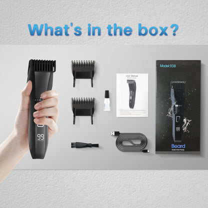 AMULISS Beard Trimmer for Men, 20 Length Adjustable, Cordless Waterproof Clippers, Stainless Steel T-Blade for Precision Facial Hair Trimming with 2 Guide Combs, Travel Lock, LED Display