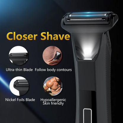 2-in-1 Manscape Professional Body Trimmer for Men, Groin, Pubic & Ball Hair Shaver No-Nick, Nose Hair Trimmer, Body Groomer for Smooth Shaving, Lightweight with Travel Lock, LED Display, IPX7 Waterproof