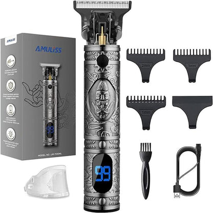 AMULISS Professional Mens Hair Clippers Zero Gapped Cordless Hair Trimmer Professional Haircut & Grooming Kit for Men Rechargeable LED Display rechargeable beard halloween gift trimmers