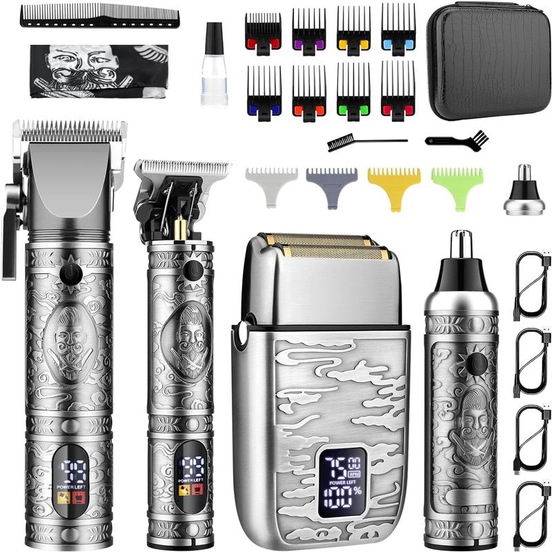 AMULISS Hair Clippers for Men Professional, Beard Trimmer Kits & Sets, Cordless Mens Hair Trimmer, Electric Shavers, Haircutting Machine with LED Display, for Barber professional hair halloween gift LCD Display beard trimmer barber  clippers