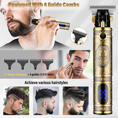 AMULISS Professional Hair Trimmer Cordless T-Blade Beard Trimmer with USB Rechargeable Clipper Clear Bronze Design for Men's Shaver Set