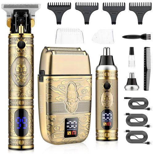 AMULISS Professional Hair Trimmer Cordless T-Blade Beard Trimmer with USB Rechargeable Clipper Clear Bronze Design for Men's Shaver Set