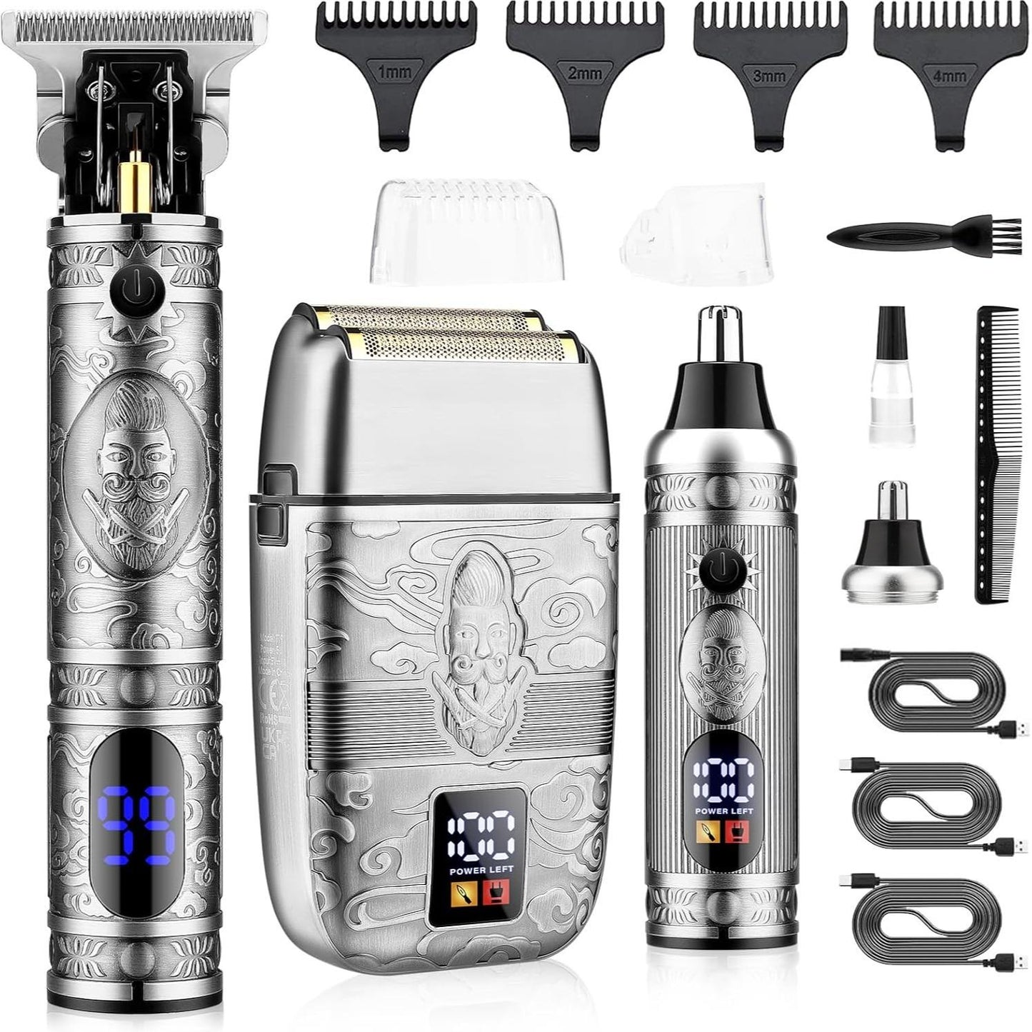 AMULISS Professional Hair Trimmer Cordless T-Blade Beard Trimmer with USB Rechargeable Clipper Clear Bronze Design for Men's Shaver Set