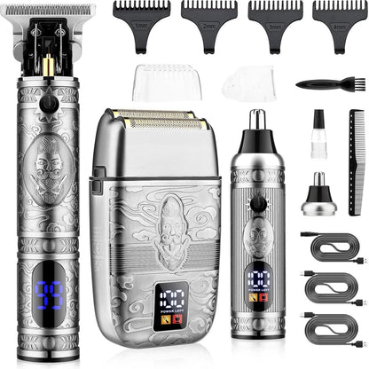 AMULISS Professional Hair Trimmer Cordless T-Blade Beard Trimmer with USB Rechargeable Clipper Clear Bronze Design for Men's Shaver Set