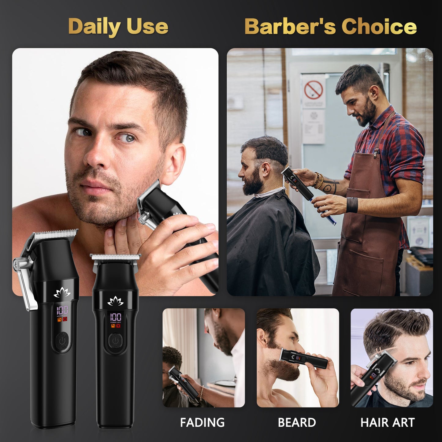 AMULISS Professional Hair Clippers and Trimmer Set for Men - Cordless Haircut Kit with LED Display, Zero-Gap T-Blade Mens Grooming Beard Trimmer for Family & Barber Use