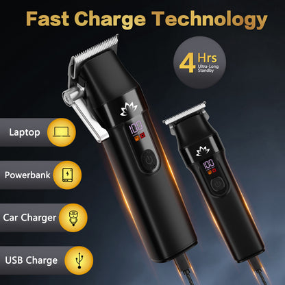 AMULISS Professional Hair Clippers and Trimmer Set for Men - Cordless Haircut Kit with LED Display, Zero-Gap T-Blade Mens Grooming Beard Trimmer for Family & Barber Use