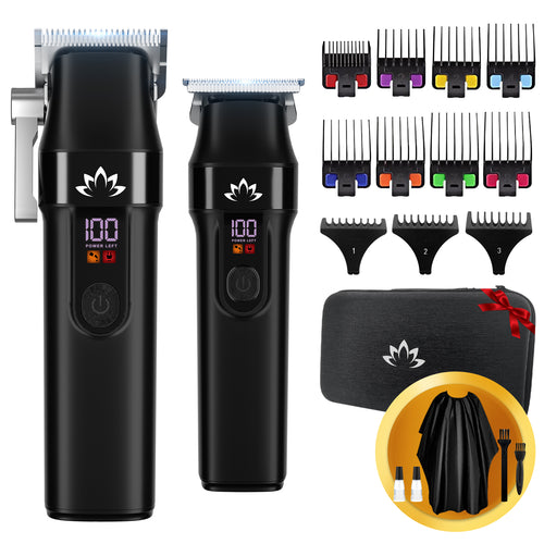 AMULISS Professional Hair Clippers and Trimmer Set for Men - Cordless Haircut Kit with LED Display, Zero-Gap T-Blade Mens Grooming Beard Trimmer for Family & Barber Use