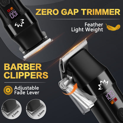 AMULISS Professional Hair Clippers and Trimmer Set for Men - Cordless Haircut Kit with LED Display, Zero-Gap T-Blade Mens Grooming Beard Trimmer for Family & Barber Use